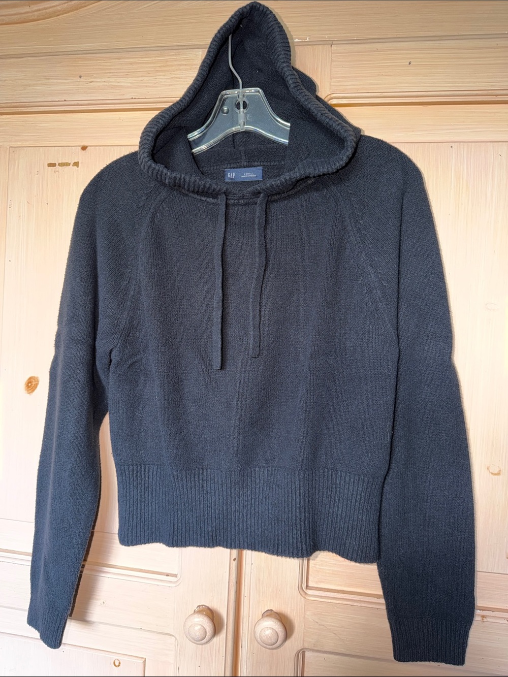 GAP Black Hooded Crewneck Sweater with Drawstrings